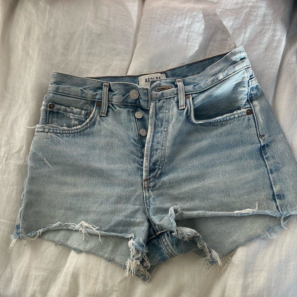 Agolde Distressed Light Blue Jean Shorts